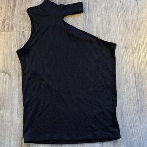 Black Ribbed Asymmetrical Top